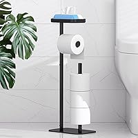 Kitsure Free Standing Toilet Paper Holder for 4 Rolls - Rustproof Black Metal Stand with Anti-Slip Base & Phone Shelf, Bathroom Storage Organizer