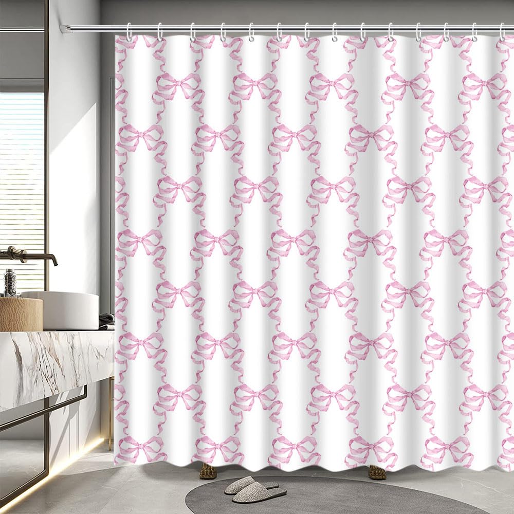Rideau de douche anti éclaboussures nœud rose coquette lavable pour salle de bain