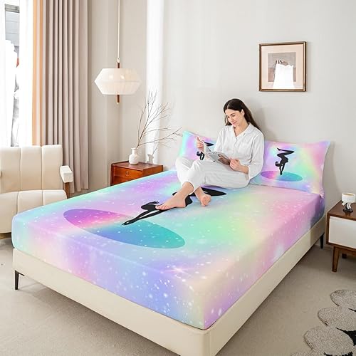 Miniatura 10 de Juego de ropa de cama de bailarina de ballet, tamaño matrimonial para niñas, sábana bajera ajustable de bailarina bailarina para niños,