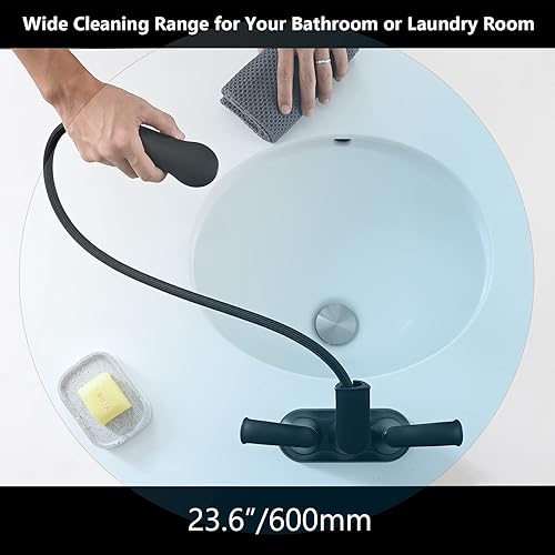 Miniatura 3 de Besfelos Grifo de baño con rociador extraíble, juego central de 4 pulgadas, grifo de fregadero de 3 agujeros, grifo extraíble de 2 manijas para