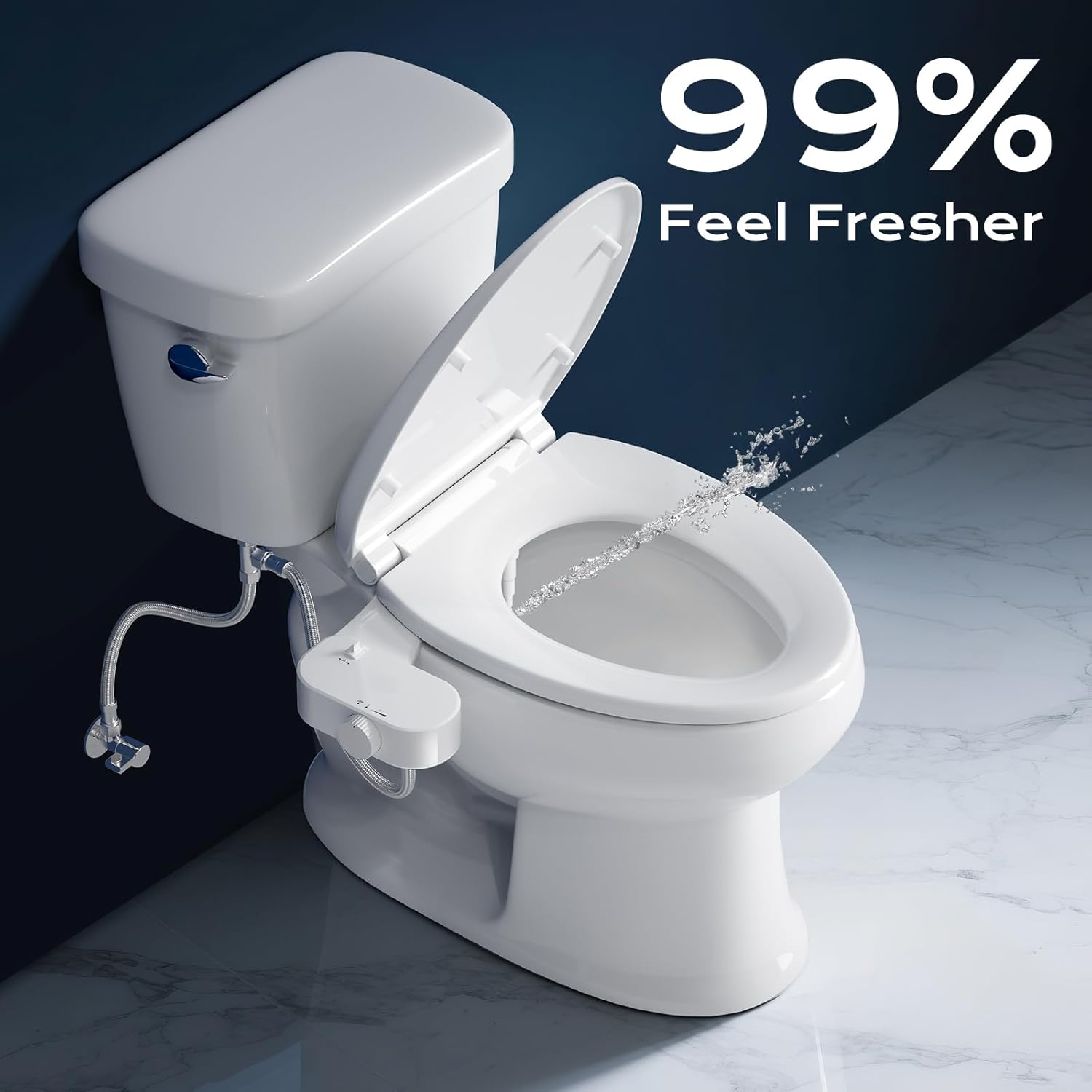 Bidet Toilet Seat Attachment with Rear and Feminine Wash, Bidet Attachment for Toilet with Self-Cleaning and Adjustable Bidet Sprayer & 21°Angle Control Bidet Attachement (White)