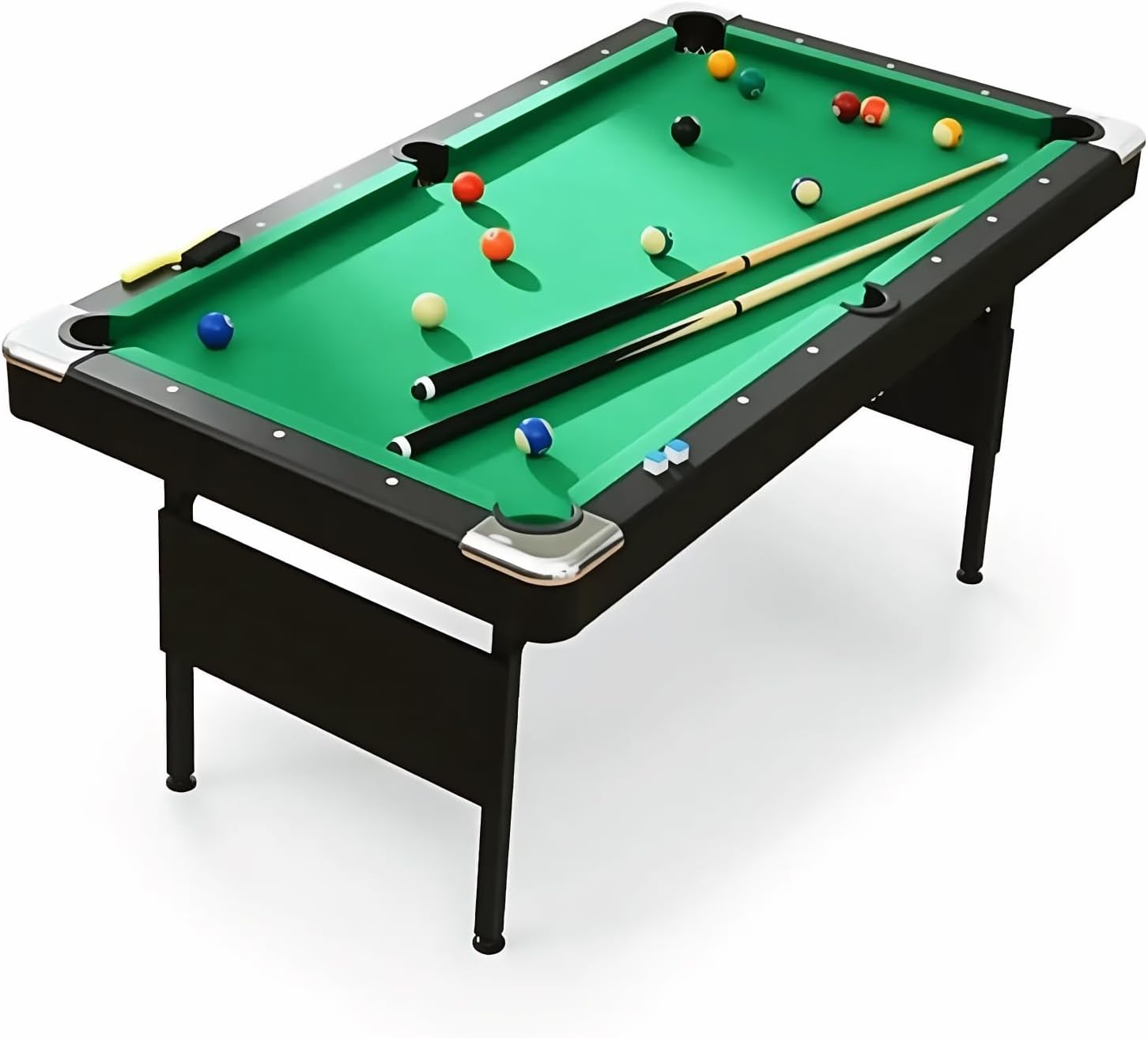 6 ft Foldable Pool Table with Steel Frame, Stable Billiard Tables with Safety Anti Collapse Locks, Heavy Duty Billiard Game Includes Full Set of Balls, 2 Cue Sticks, Chalk and Felt Brush