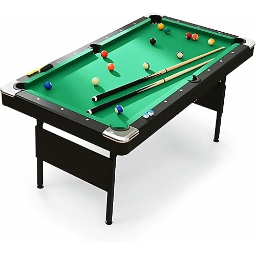6 ft Foldable Pool Table with Steel Frame, Stable Billiard Tables with Safety Anti Collapse Locks, Heavy Duty Billiard Game Includes Full Set of Balls, 2 Cue Sticks, Chalk and Felt Brush