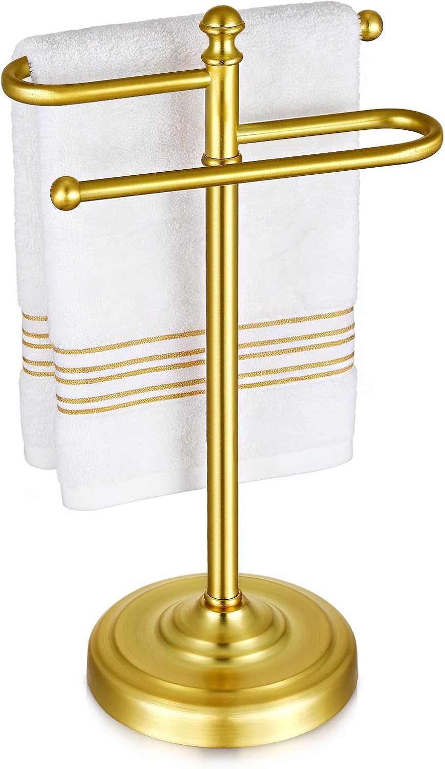 Hand Towel Stand,304 Stainless Steel Hand Towel Holder for Bathroom Kitchen Counter，14.5 Inch S-Shape Weighted Base Standing Hand Towel Rack Bar Holds 2 Towels (Brushed Nickel)