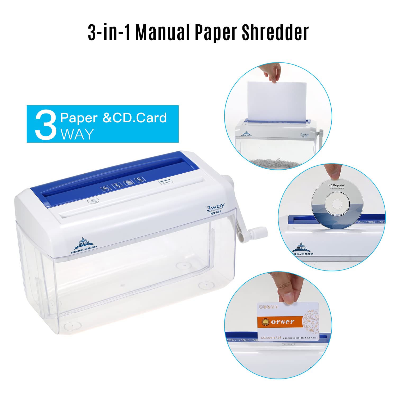 Mini destructeur de papier manuel A4 3 en 1 pour usage scolaire, bureau à domicile, outil portable pour couper les documents, cartes, CD sans bruit d'alimentation