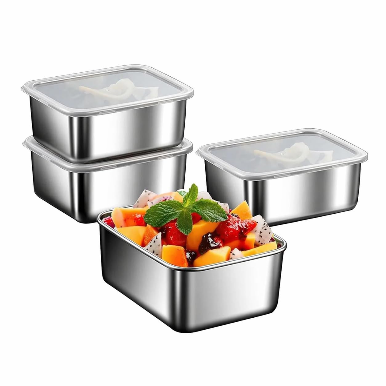 Kyraton Stainless Steel Snack Containers with Transparent Lid, Metal Snack Box, Stackable Food Storage Containers, Easy Open Leak Proof Mini Small Food Containers-image-7