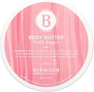 Basin Pink Sugar Body Butter - Natural Cotton Candy Scent Moisturizer with Shea Butter & Cocoa Butter - Sweet Body Cream for All Skin Types - Made in USA