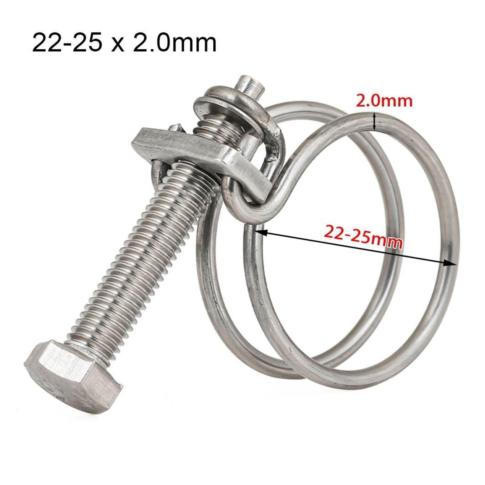 Morsetto per tubo a doppio filo, 1 pezzo, morsetto per tubo a doppio filo, clip fissa per tubo in acciaio inox 304, kit assortito (22-25 x 2,0 mm)