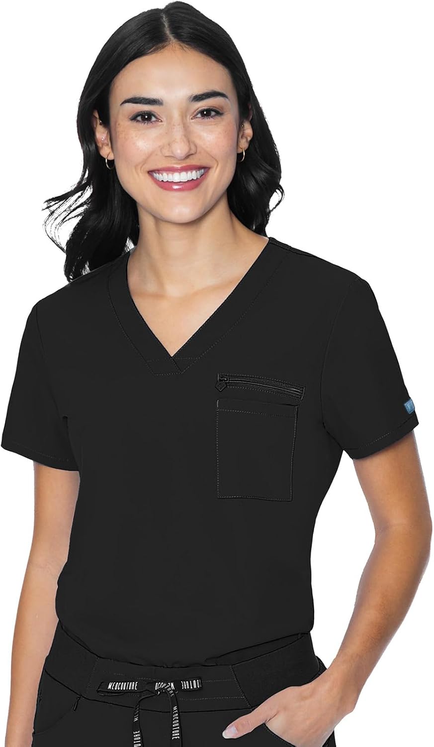 Med Couture V-Neck Chest Pocket Top, Modern Classic Fit, Moisture Wicking, Ultra Soft with 360° Stretch, SPF 50-8482 - Image 3