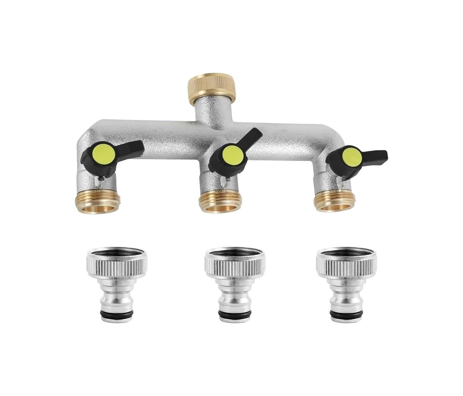 Evwgnpqrv Silver 3 Way Faucet Hose Splitter, Hose Splitter 3/4 Inch 2/3 Way Zinc Alloy Silver Faucet Water Outdoor(Silver 3 Way)