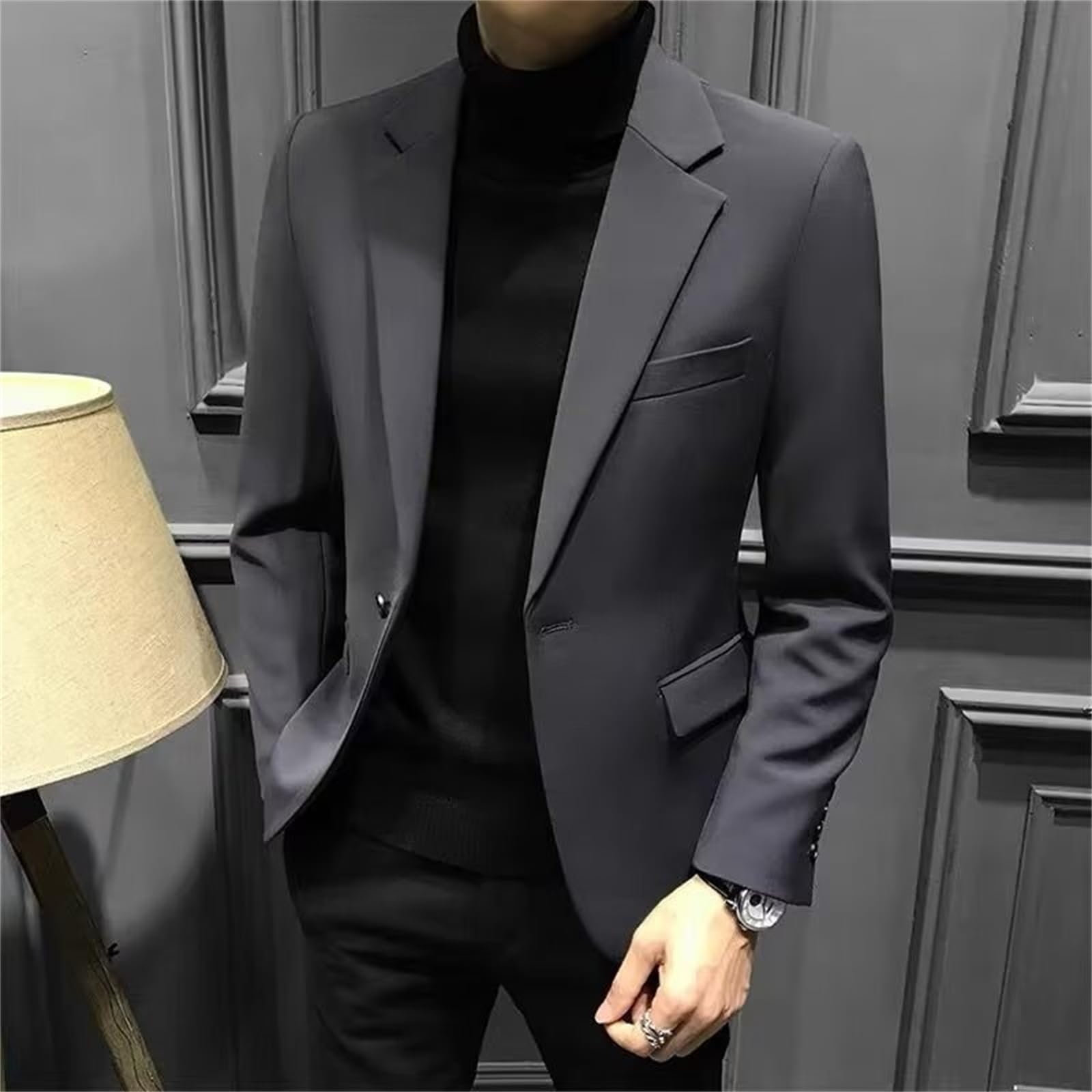 Chaqueta de Traje para Hombres Chaqueta Delgada Chaqueta Casual de una Sola Hebilla Chaqueta de Boda de Negocios Chaqueta
