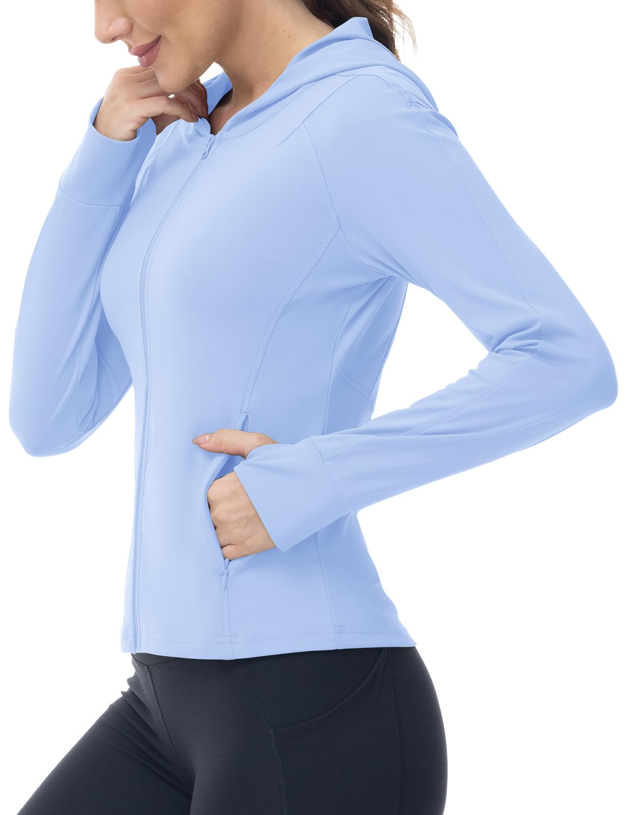 donhoboWomen's Running Jackets Slim Fit Tops,Women's Activewear Gym Compression Shirts,Ladies Long Sleeve Hoodie Tops with Thumb Holes