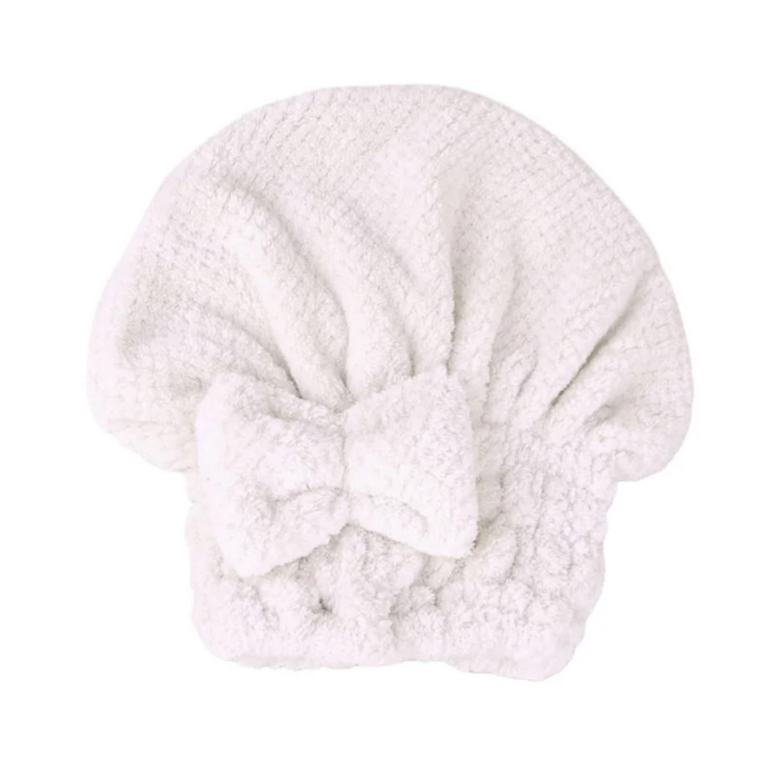 Missffcat 2 Pcs Bowknot Quick-Dry Hair Towel - Women's Absorbent Coral Fleece Drying Cap for Home and Spa Use(WHITE)