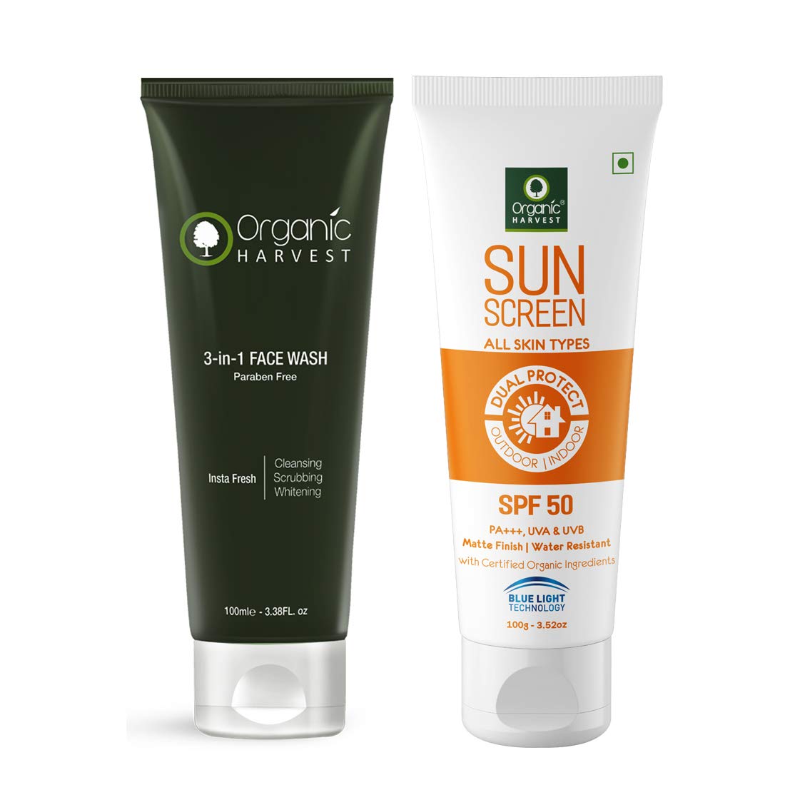 Organic Harvest Combo of 3in1 Face Wash (100ml) and Sunscreen SPF 50