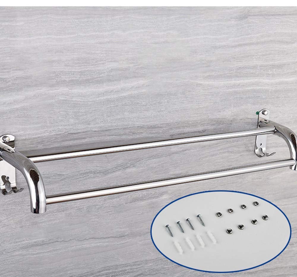 Barre porte-serviettes double chromée de 40 cm en acier inoxydable, porte-serviettes mural pour salle de bain et cuisine, halter manuel durable pour économiser de l'espace