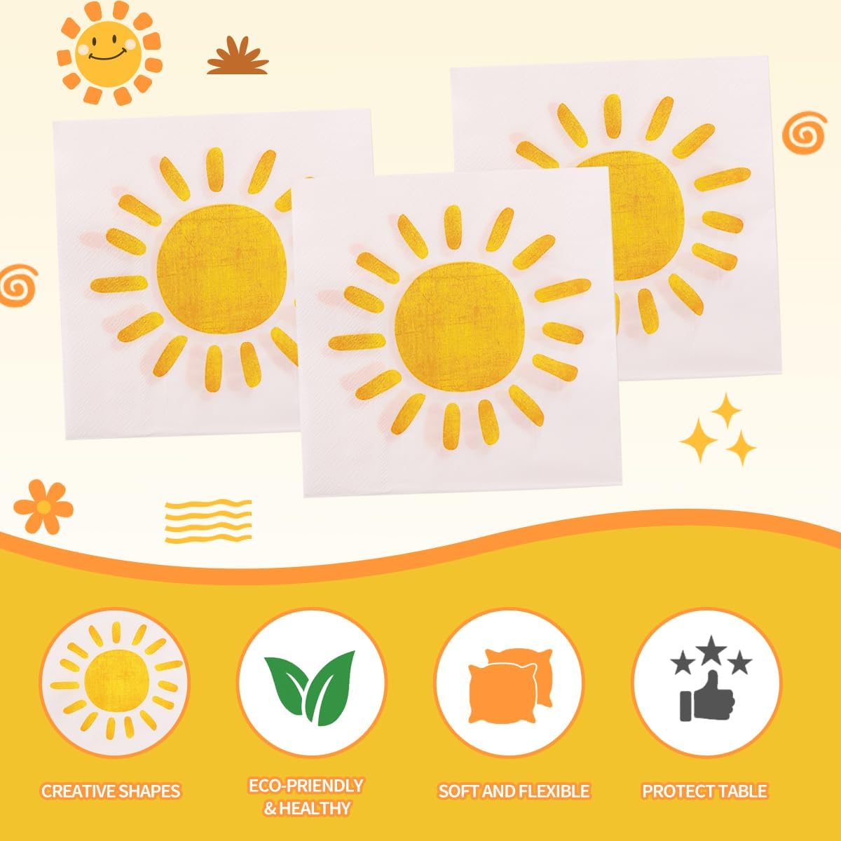 200Pcs Boho Sun Paper Napkins First Trip Around The Sun Napkin Disposable Sunshine Cocktail Napkins for Birthday Baby Shower Party Supplies - Image 4
