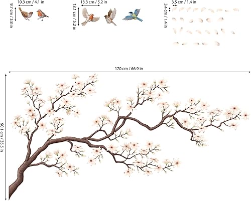 Miniatura 6 de DECOWALL SG4-2213 Pegatinas de pared de árbol de flores orientales calcomanías blancas flor de cerezo despegar y pegar dormitorio sala de estar