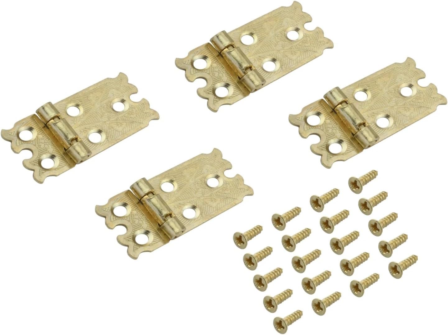 4Pcs Brass Flower Carved Hinge Decor Door Hinges Wooden Gift Jewelry Box Hinge Fittings for Furniture Hardware+Screw 35 * 18mm