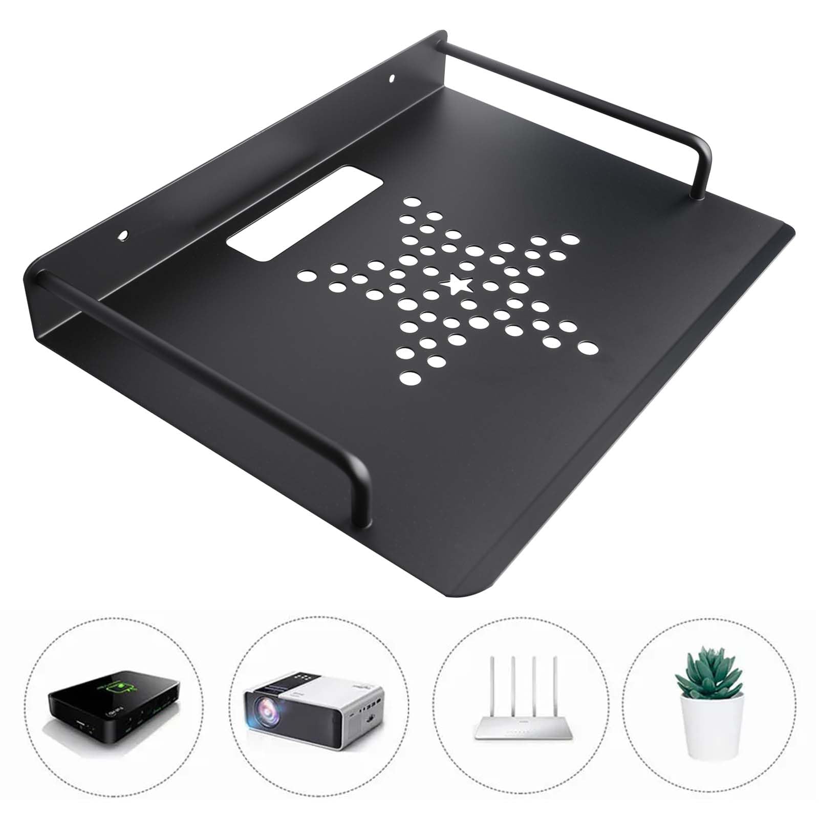 GOMETY Router Regal, Kleiner Projektor Wandregal Router Box Wand, Wandhalterung Repeater Rack, 26 x 20,5 cm Wand Montiert Regal für TV Zubehör wie Modem/DVD Player/Kabel-Boxen/Hi-Fi Receiver, Schwarz