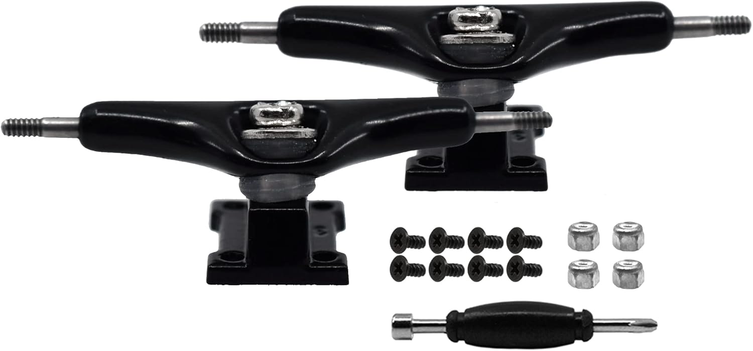 Teak Tuning Prodigy Swerve Fingerboard Trucks, Black Colorway - 32mm Wide - Inverted Kingpin - Professional Shape, Appearance & Components
