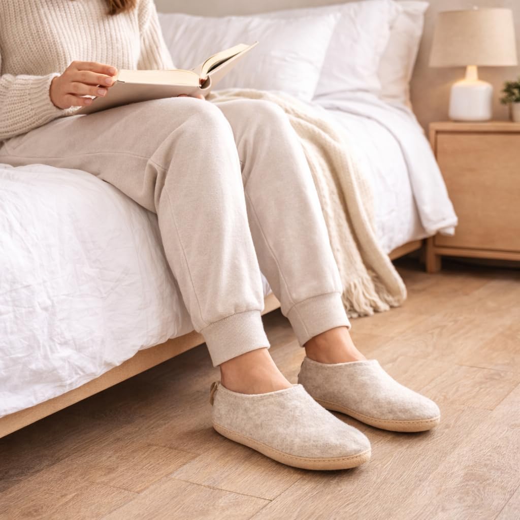Woolly's Felt Indoor Shoes with Leather Sole| Premium New Zealand Wool | Handcrafted with Italian Design | Soft, Breathable & Odour Free