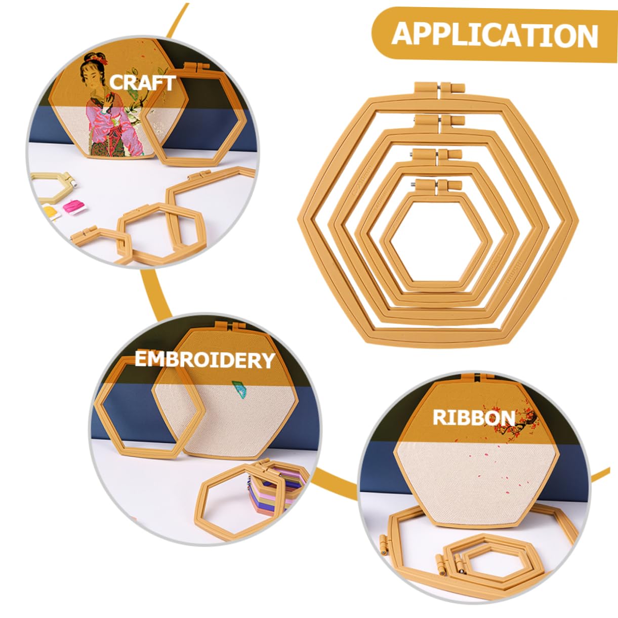 UKCOCO Aros de Bordado Ajustables Abs 4 Piezas Color Caqui para Punto de Cruz Círculos de Costura Reutilizables Manualidades Bricolaje Hogar