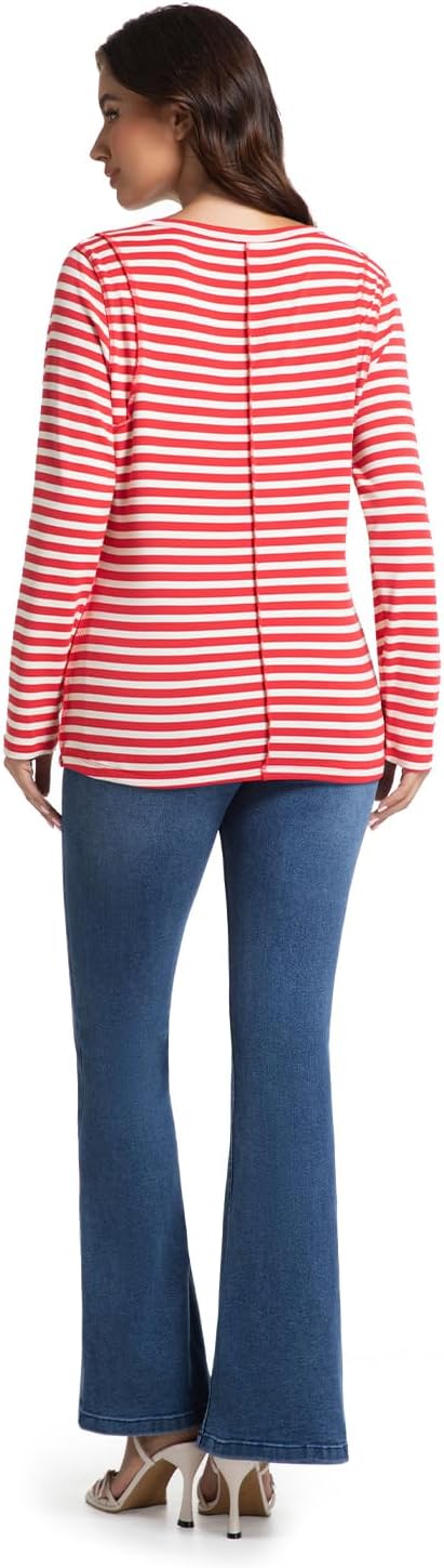 FASHIONSPARK Womens Striped Long Sleeve Shirt Basic Tops Color Block Casual Pullover Tops Exposed Seam Fall Shirts - Image 6