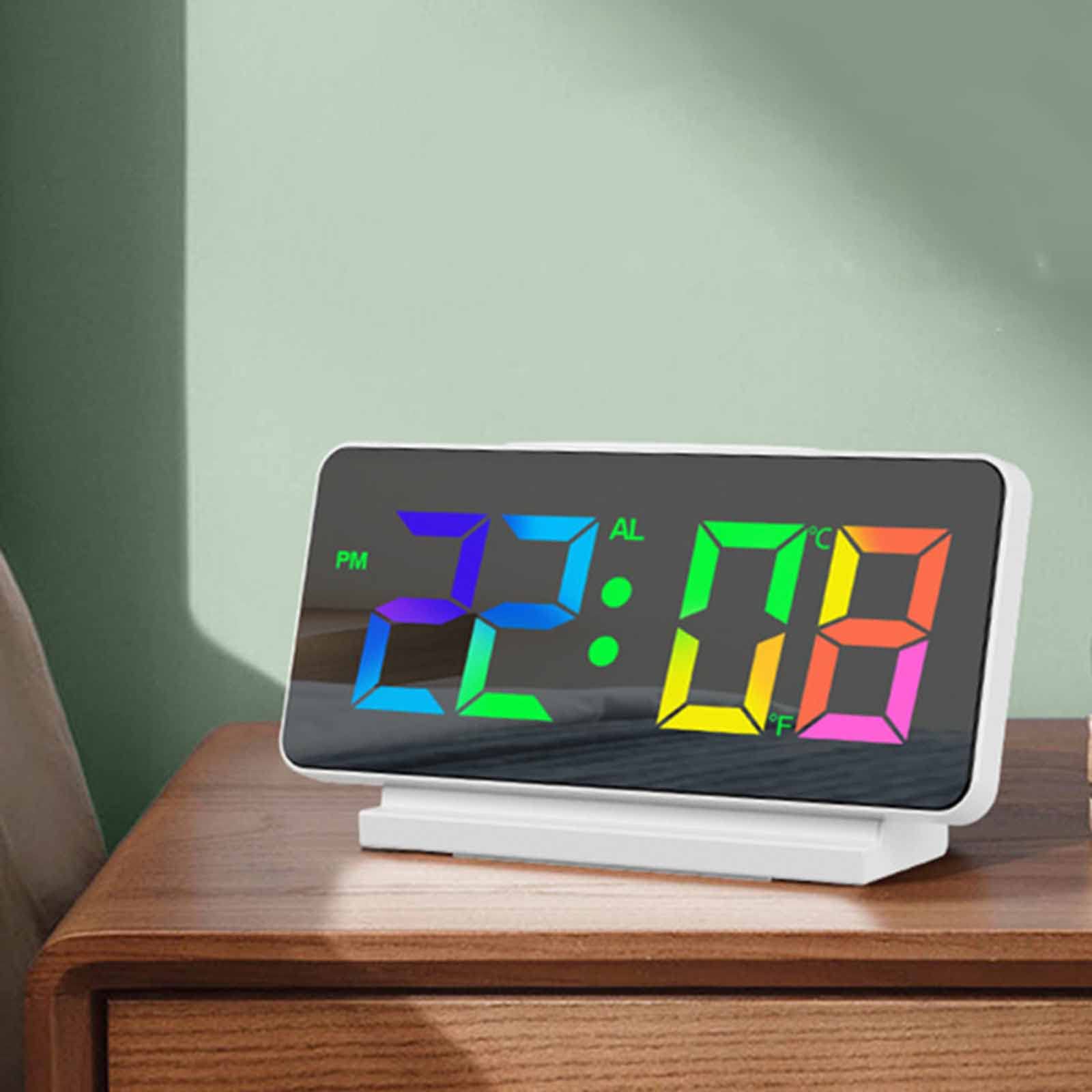 Digital Alarm Clock Large LED Display Color Screen and Mirror Clock with Two Brightness Modes 12 24-Hour Modern