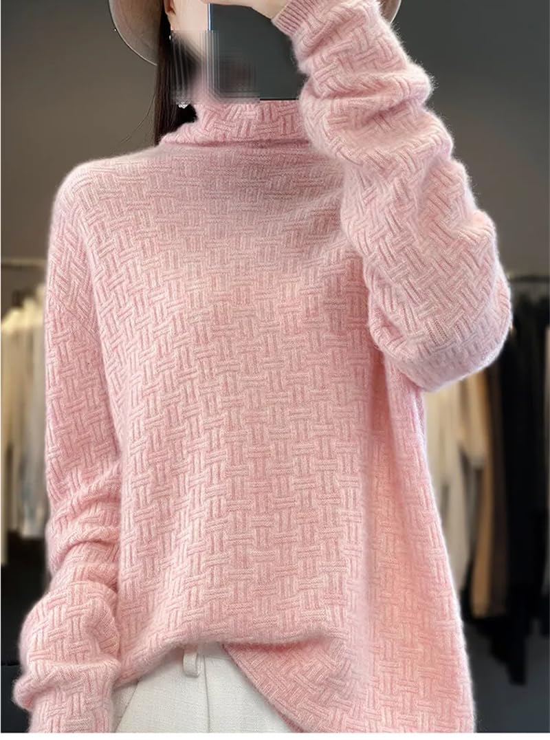 Dninmim Maglione da donna in lana a collo alto, autunno e inverno, maglia allentata