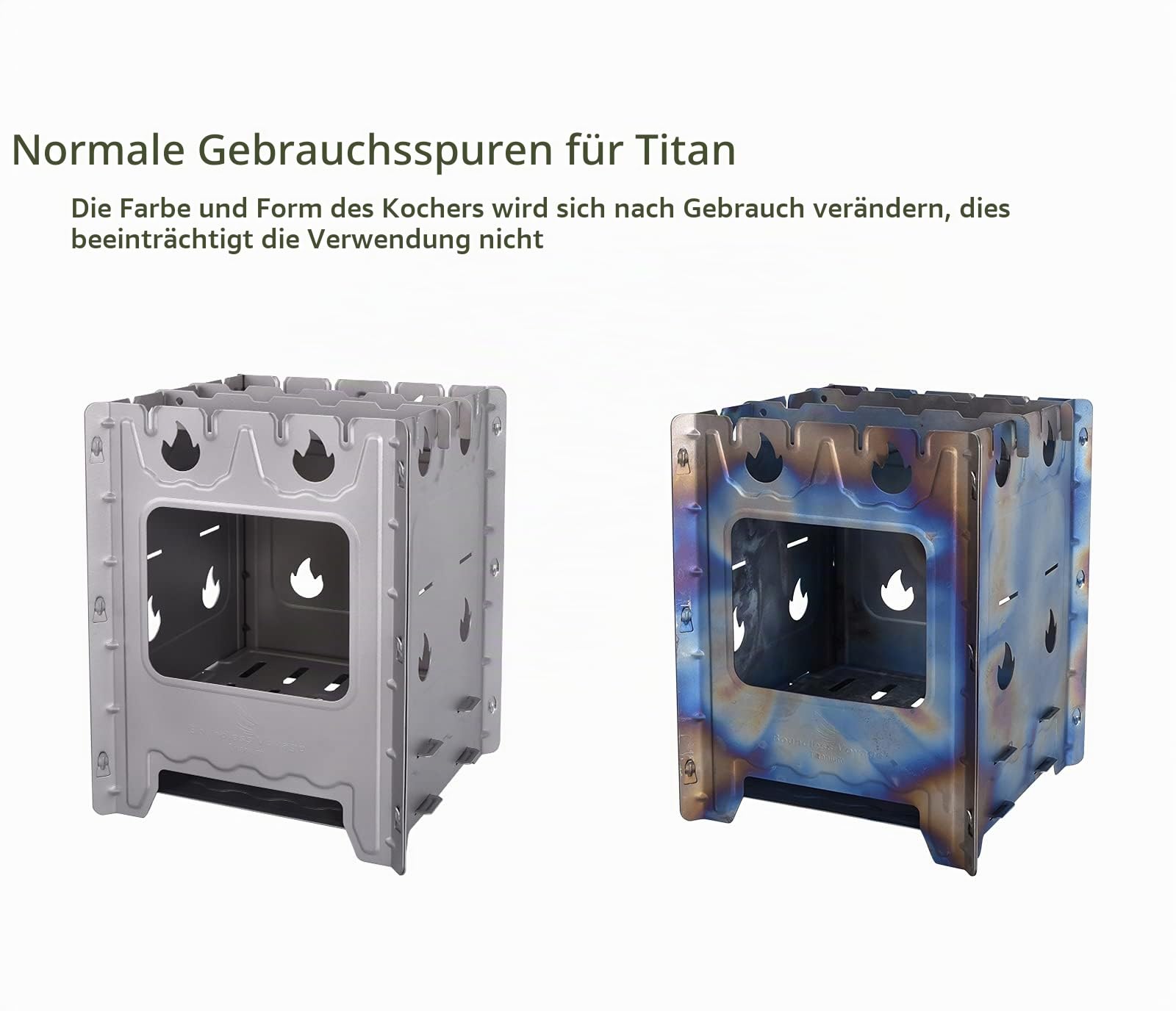 iBasingo Titan Herd Camping Kocher Holzofen Tragbarer Brenner Outdoor Abnehmbare Bushbox mit Topflappen Leichter Lagerfeuer BBQ Holzkohlekocher Fester Alkoholerhitzer Picknick Küchen Kochset Ti2008C