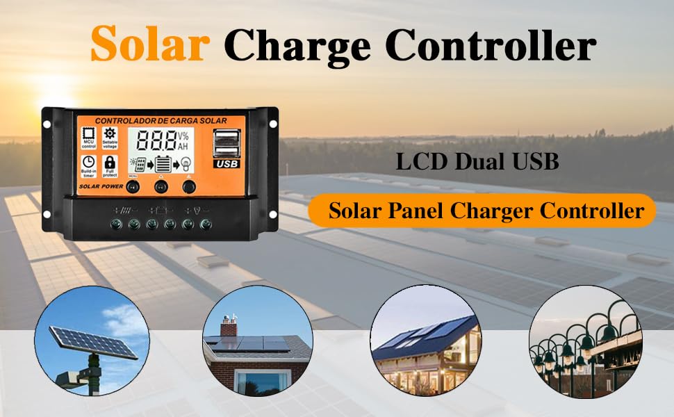 kh 30A Solar Charge Contoller 12V/ 24V Solar Panel Charge Controller Intelligent Regulator with Dual USB Port Auto Parameter LCD Display - Timer Setting ON/Off Hours (30 A) - Image 9 thumbnail