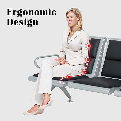 Miniatura 7 de kinbor Muebles de sala de espera de 3 asientos, sillas de recepción de piel sintética, sillas de invitados de oficina, sillas de sala de