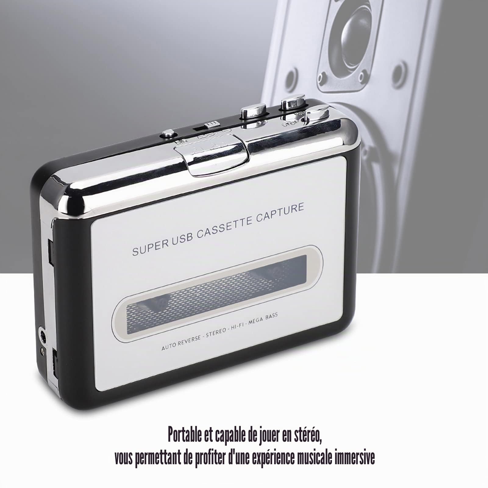 Lecteur de Cassette USB convertisseur de Bande en MP3, Portable de Lecteur de Musique avec Écouteurs, pour Convertir des Cassettes en MP3 Numérique Via USB