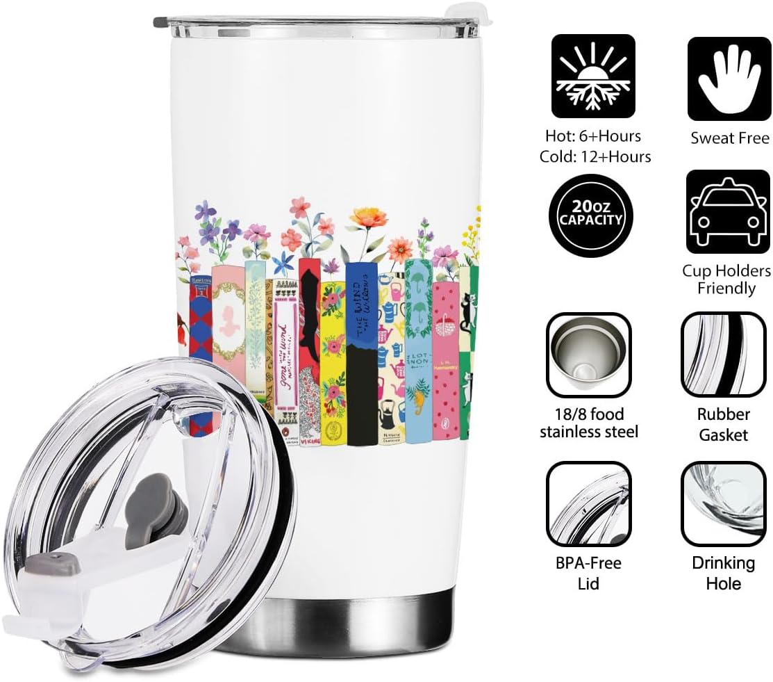 Book Lovers Gifts, Tumbler, Cute Stainless Steel Coffee Mug with Lid, 20 oz Insulated Thermal Cup Birthday Christmas Reading Book Accessories, Librarian Gifts for Women Men Girls Bookworm Reader - Image 2