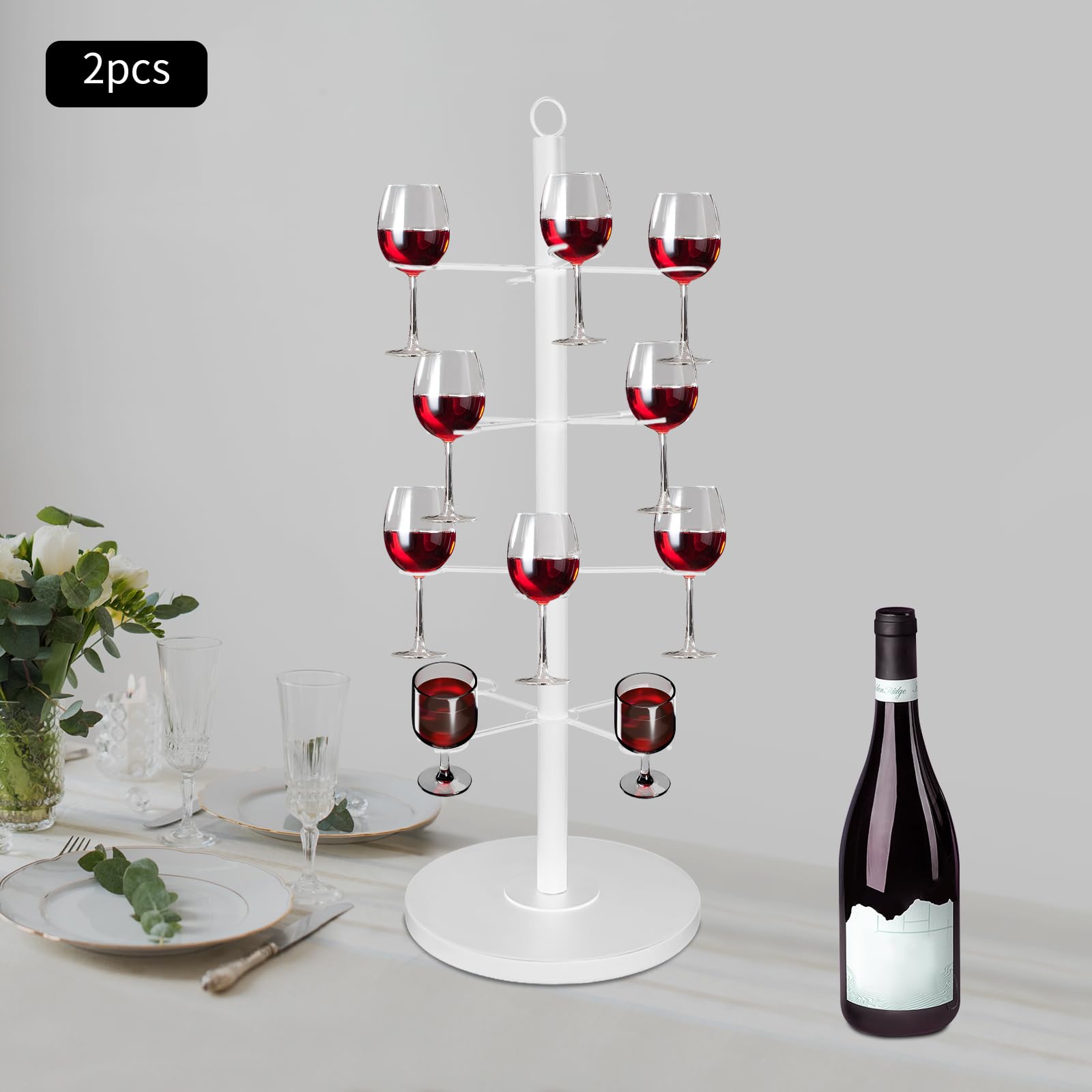 DreamRcoach Cocktail Tree Stand, 4 Tier 16 Holders Drinks Party Display Stand, 2Pcs Metal Wine Glass Flight Tasting Display for Bar, Home, Drinks, Party(White)