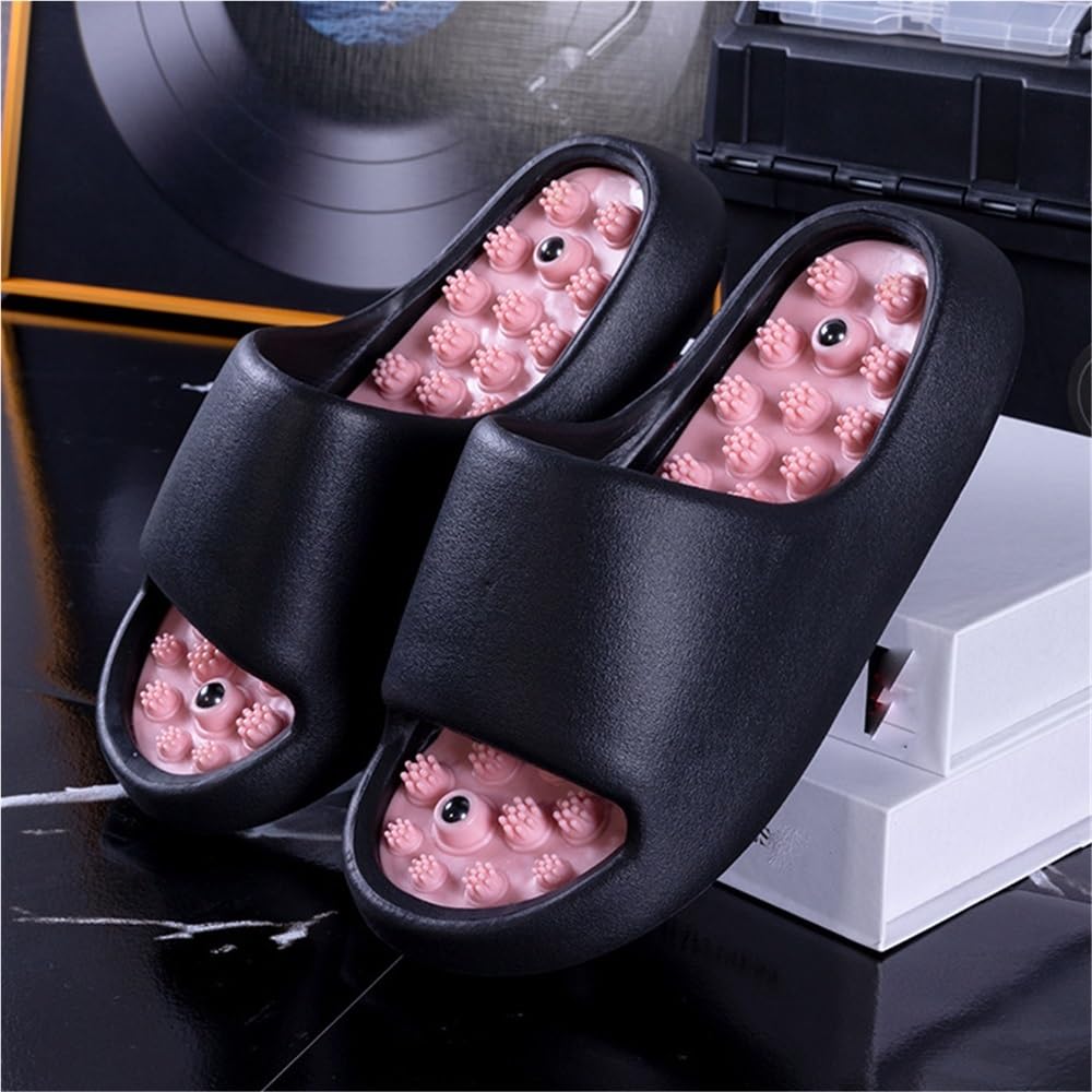 Fußmassage Akupressur Slipper Damen Herren Tiefengewebsmassage Für Die Füße rutschfeste Duschschuhe Reflexzonen Massage Sandalen Mit Akupunkturfunktion Löst Nervenverspannungen(Black,38 EU)