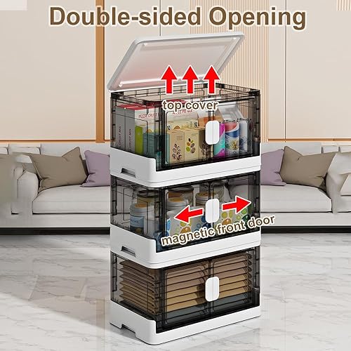 Miniatura 9 de VANDHOME Armario de almacenamiento plegable con tapas, puertas y ruedas, almacenamiento de plástico, organizador para almacenar ropa, aperitivos y