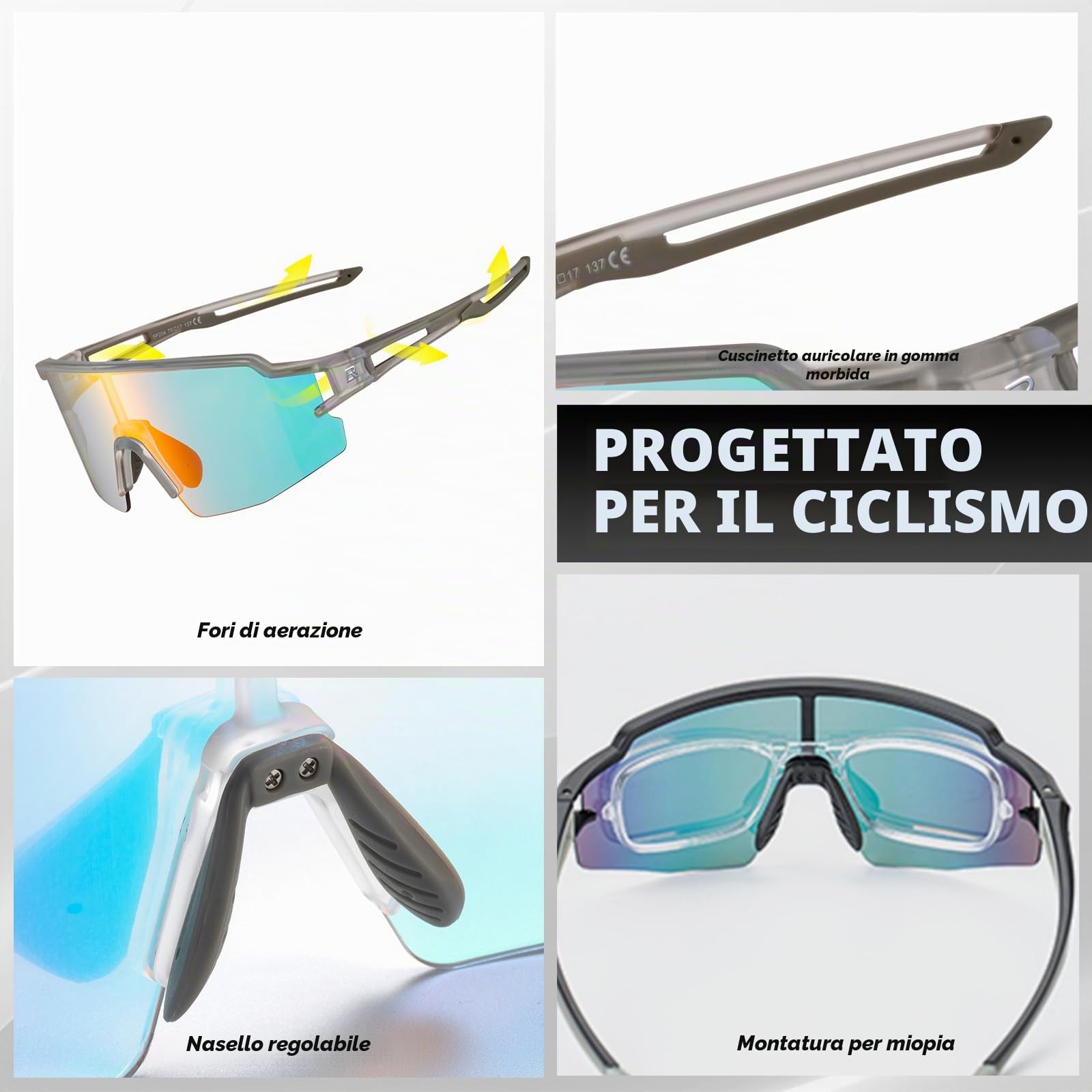 ROCKBROS Occhiali Ciclismo da Sole UV 400 Occhiali Sportivi per Bici MTB Bicicletta Uomo Donna Unisex Modello Fotocromatico