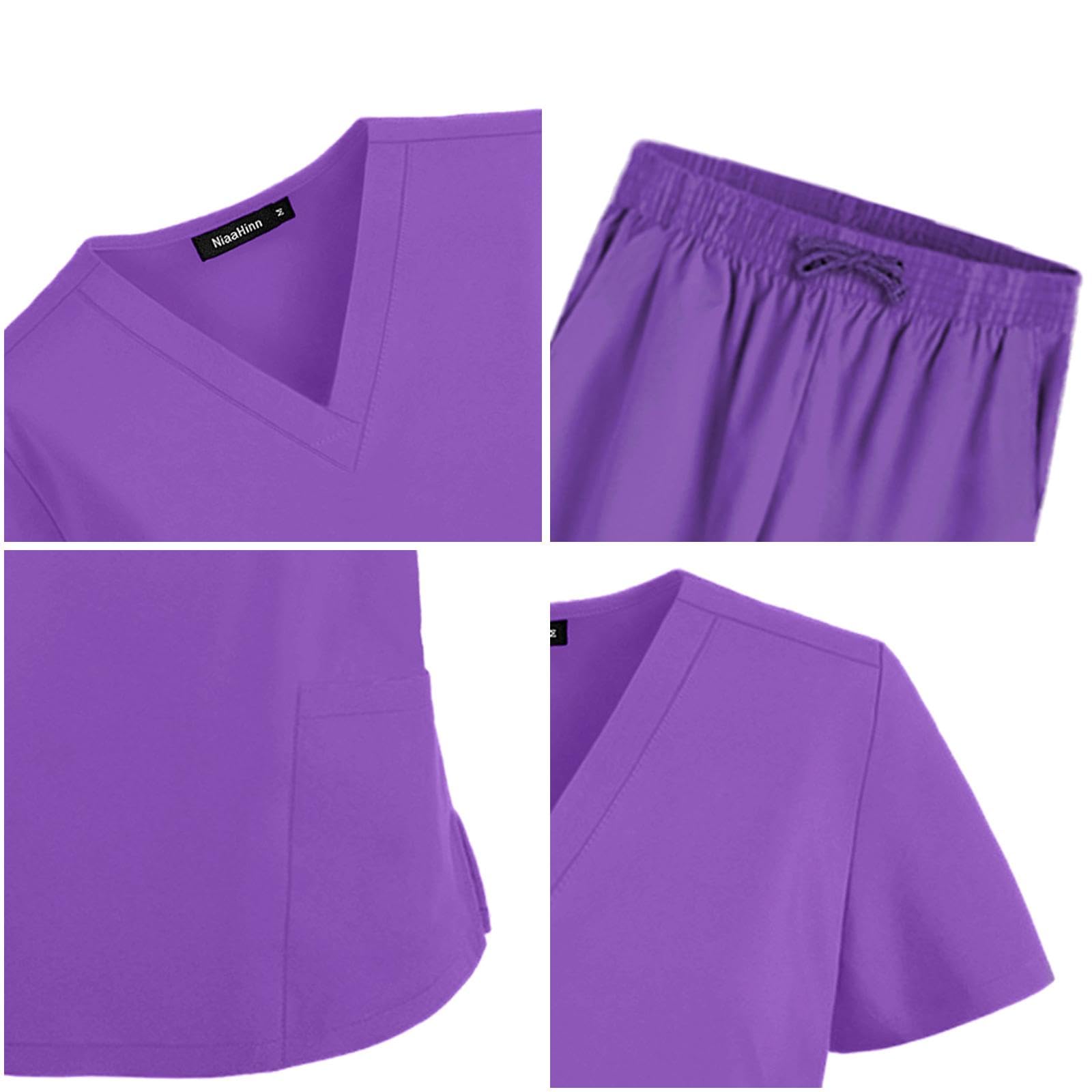 Oshhni Frauen Scrubs Sets Arbeitskleidung Kleidung Dünne Krankenpflegeuniformen Set Kurzarm für Skin Manage Cosmetology Beauty Spa Center, violett, xxL