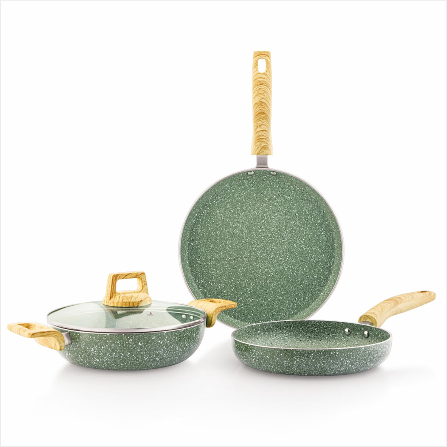 Amazon Basics Granite Finish Non Stick 3 Pcs Induction Base Cookware S