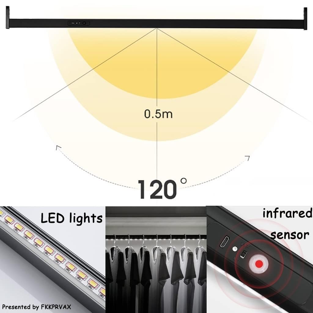 Appendiabiti - Asta Appendiabiti Da 40 Cm A 130 Cm, Appendiabitis Intelligente Con Sensore A Infrarossi, Asta Appendiabitis Con Illuminazione A LED, Astas Lunga In Acciaio Inossidabile Nero(600mm)