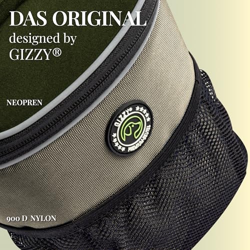 GIZZY® DAS ORIGINAL | Leckerlitasche für Hunde + REGENHAUBE | Leckerlibeutel für Hunde mit praktischer Einhand-Öffnung | Hunde Leckerlitasche für Training & Welpenerziehung | Gassi Tasche Hund [Beige]