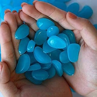 Stymx 520 PCS Glow Stone, Glow in Dark Gardon Pebbles Luminous Rocks for Walkways Yard Aquarium Fish Tank Decoration Powered by Light and Solar Glow Stones (Blue)