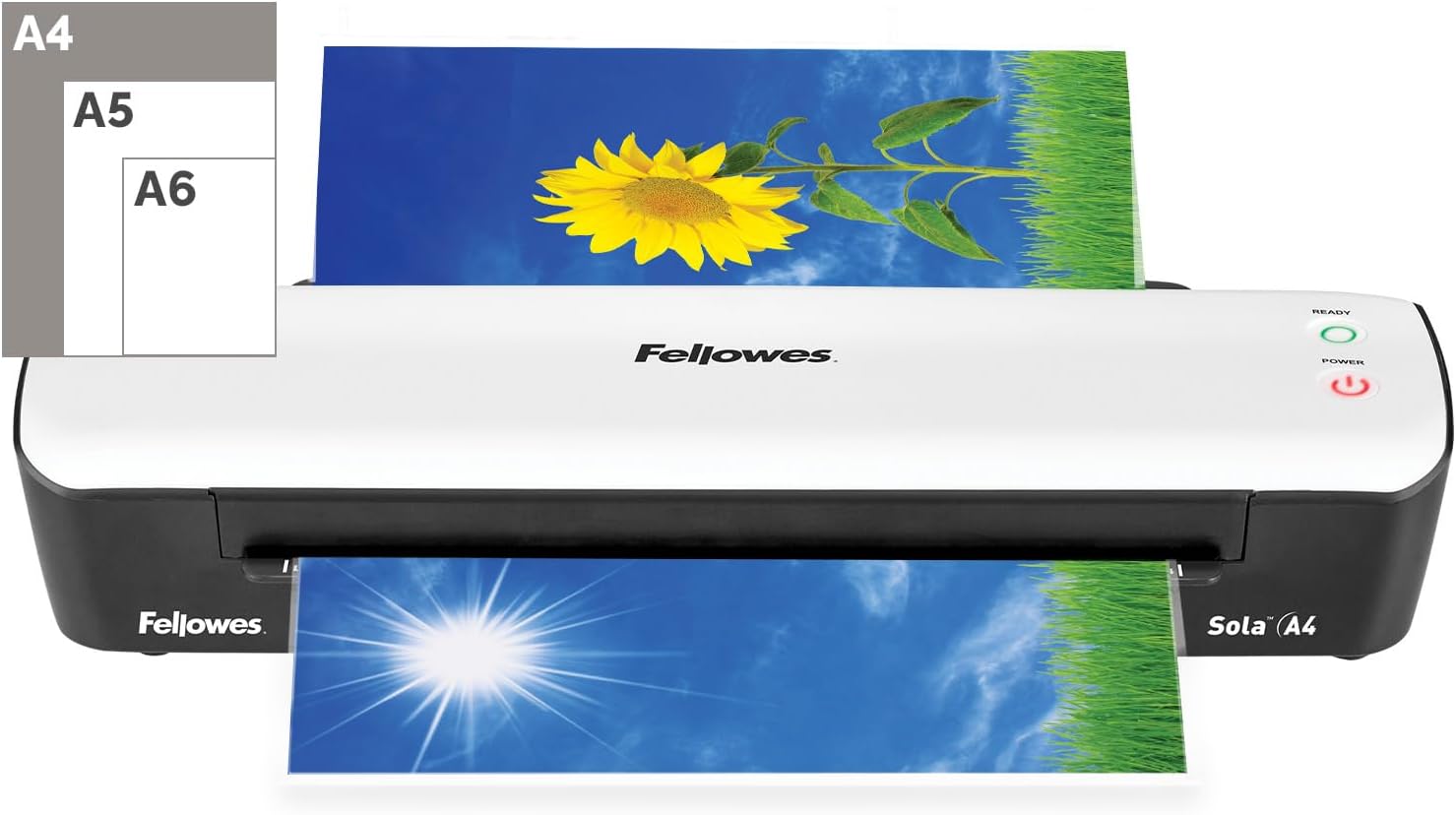 Sola A4 Laminator Machine for Home Use - Fast 4 Minute Warm Up Time with Auto Shut Off Feature - 80-125 Micron - Amazon Exclusive, White/Black