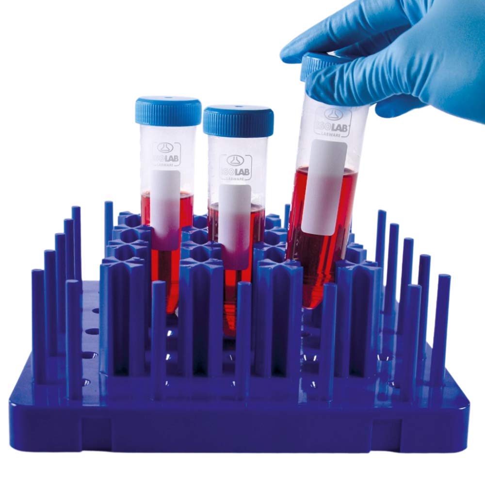 ISOLAB - Tubes à centrifuger en plastique, 50 ml, fond conique - Bouchons à vis bleus, repères gradués, paquet de 50 pièces