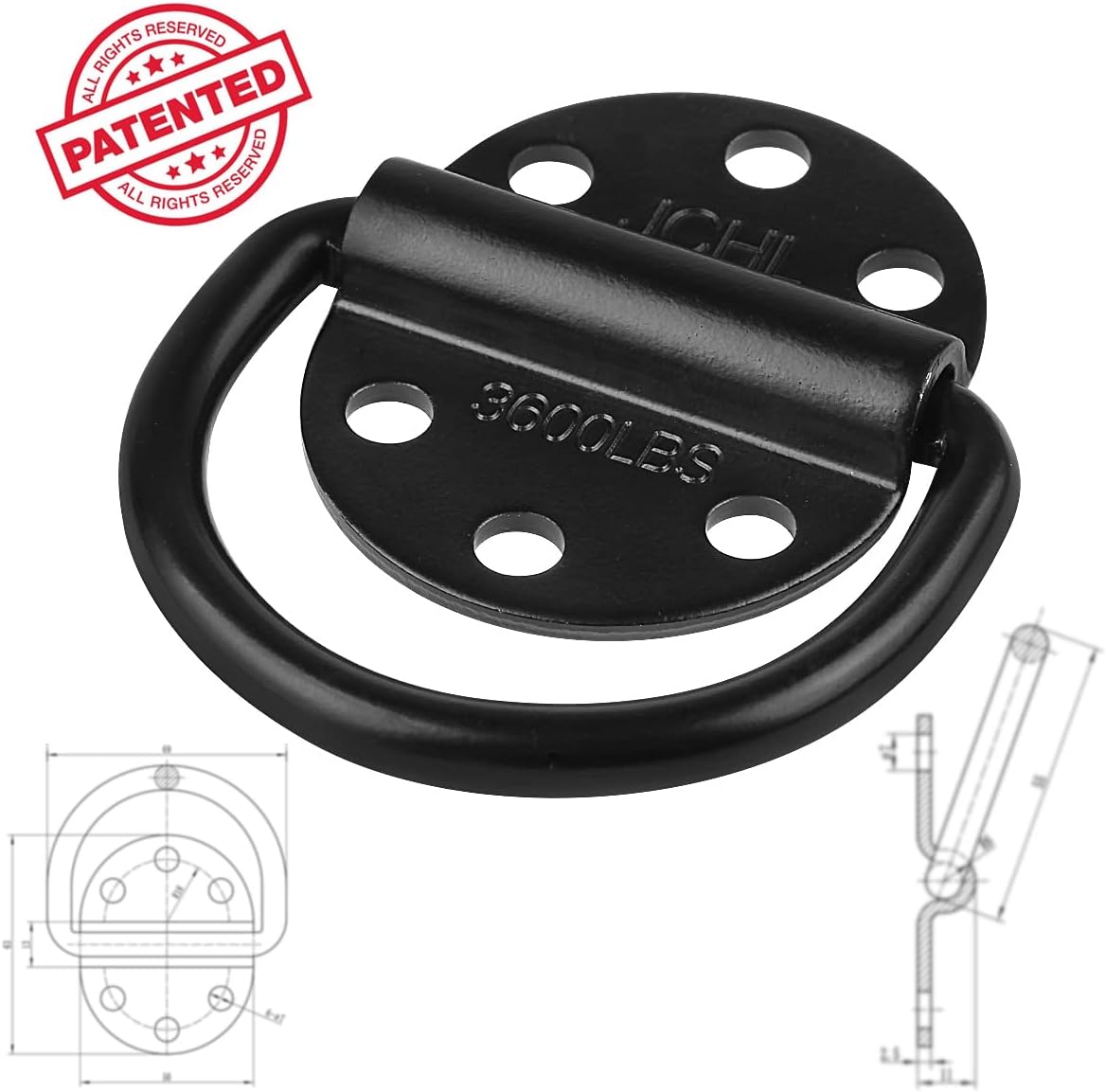 D-Rings Tie Downs Anchors Heavy Duty Steel 3600 Pound Capacity Lashing Rings for Loads on Trailers Trucks RV Campers Vans ATV SUV Boats Tie Down Ring with Screws&Bolts (10-Packs)