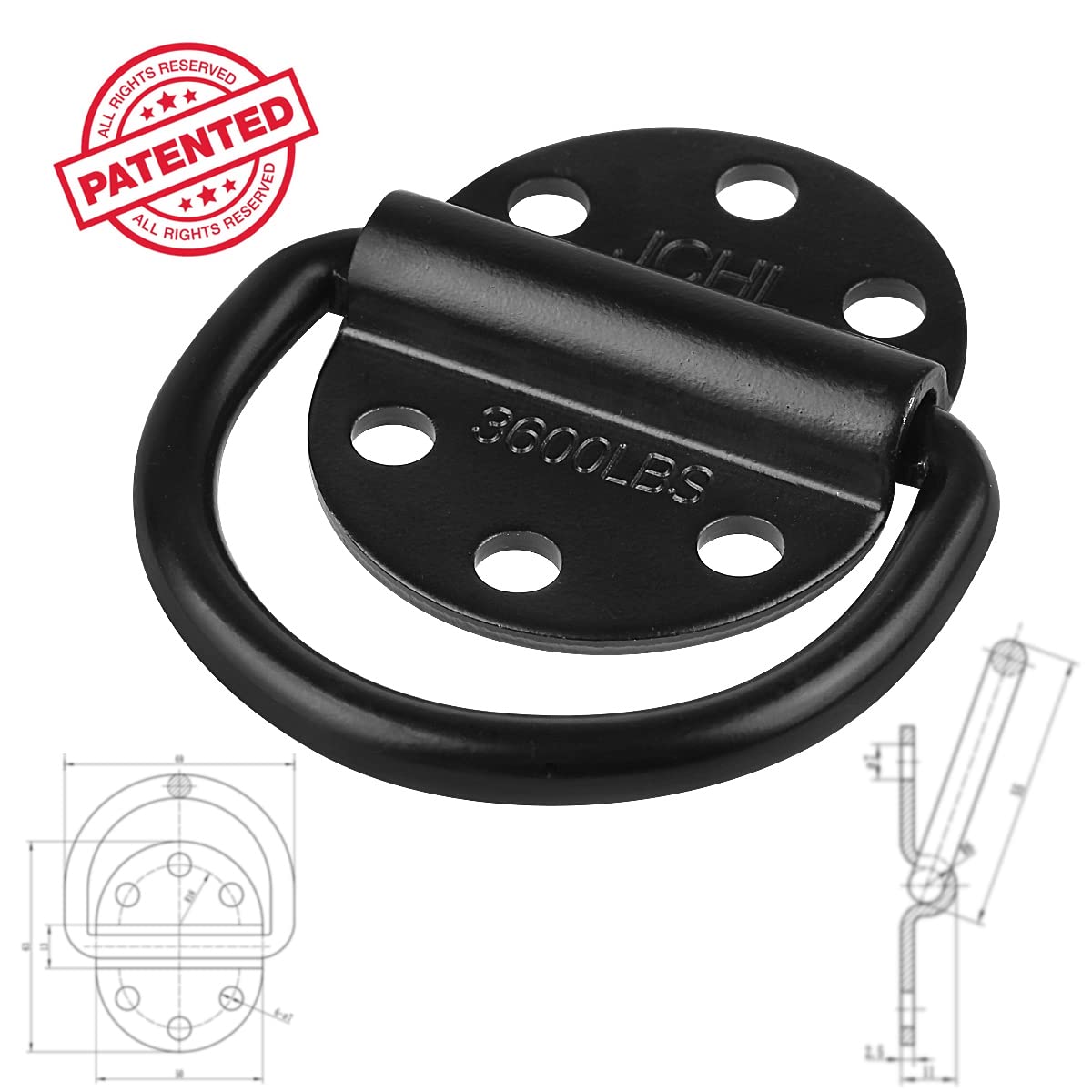 D-Ringe Spannanker aus robustem Stahl, 1632 kg Kapazität, Zurrringe für Lasten auf Anhängern, LKWs, Wohnmobilen, Vans, ATV, SUV, Booten, Spannring mit Schrauben und Bolzen, 2 Stück