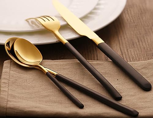 Miniatura 3 de Juego de cubiertos negros de 24 piezas para 6, 18 y 10 piezas de acero inoxidable dorado, juego de cubiertos moderno, cuchillo, tenedorcuchara,