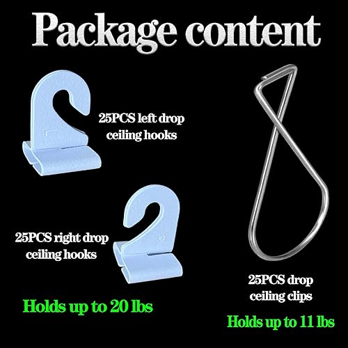 Miniatura 4 de 75 ganchos de techo colgantes para colgar, 25 pares de ganchos de techo resistentes y 25 clips de techo suspendidos en forma de T, kit de colgador