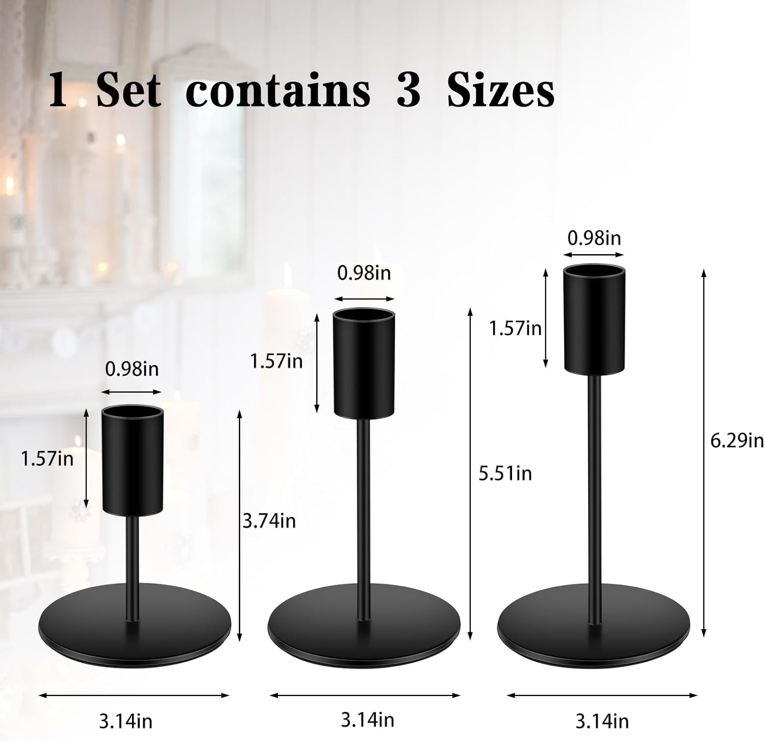6pcs Black Candlestick Holders Metal Candle Holders for Candlesticks Tall Taper Candle Holders for Home Deco, Wedding,Dinner,Halloween Party, Fits 3/4 inch Thick Candle&Led Candles (Black) - Image 6